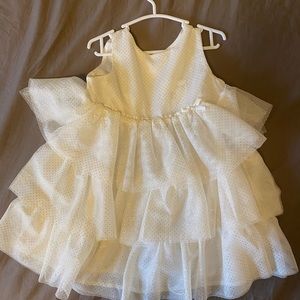 White formal dress with gold sparkles